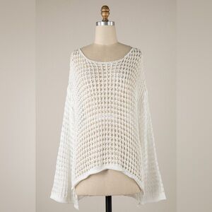 Open-Weave Scoop Neck Pullover in Ivory